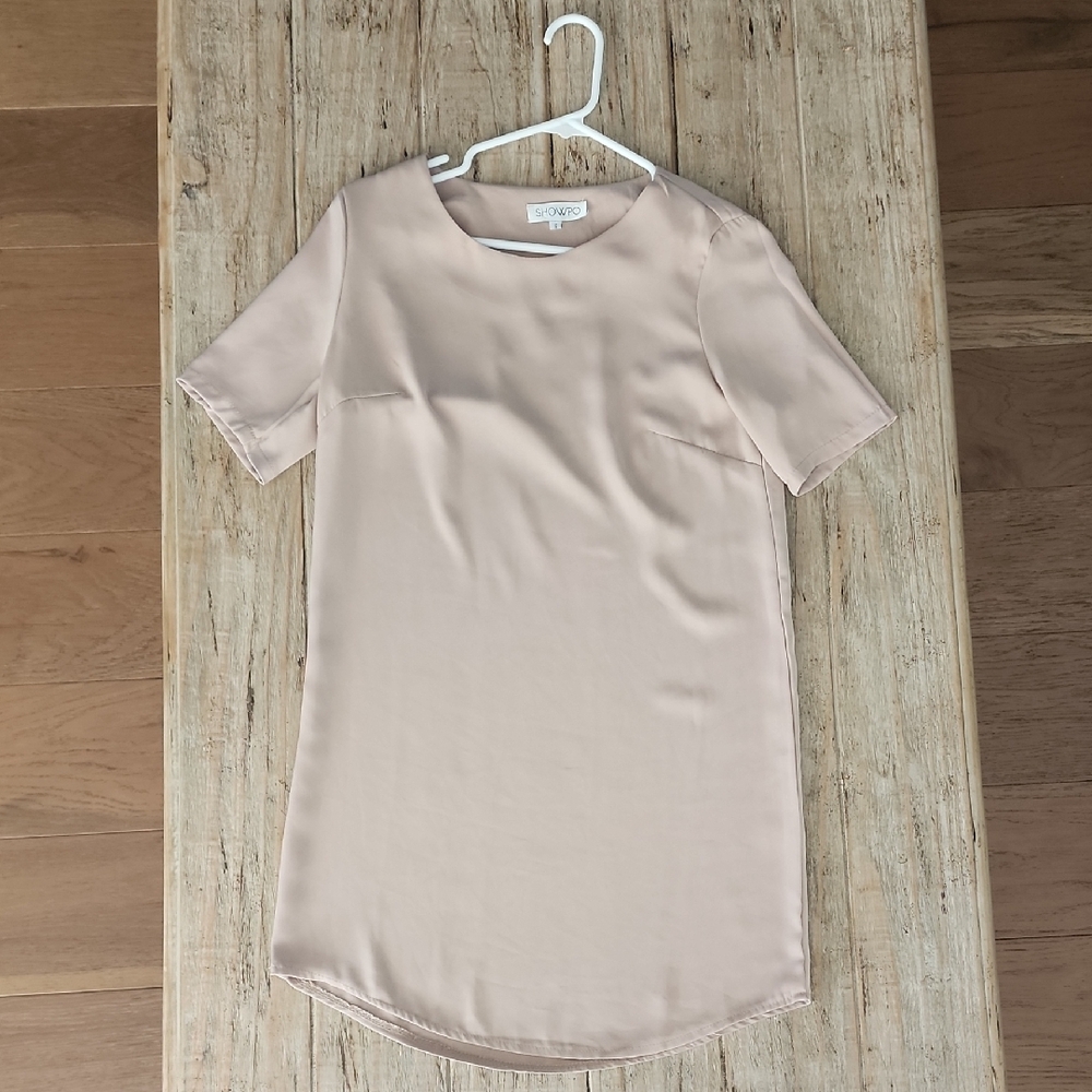 Showpo Cream Mini Fitted Dress with Short Sleeves